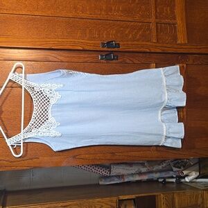 NWT Mint Light Blue Gingham And Crocheted Dress, Size Medium